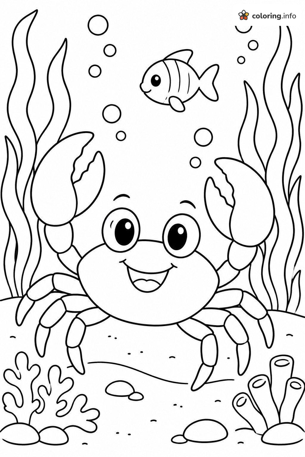Crab Raising Claws Beside a Little Fish coloring page Crab Raising Claws Beside a Little Fish coloring page
