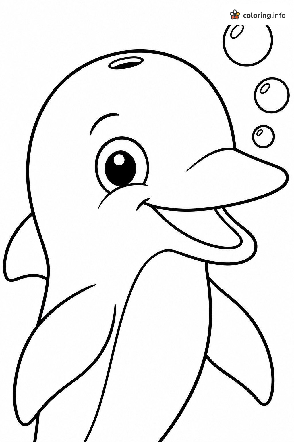 Big-Eyed Smiling Dolphin with Three Floating Bubbles coloring sheet Big-Eyed Smiling Dolphin with Three Floating Bubbles coloring sheet