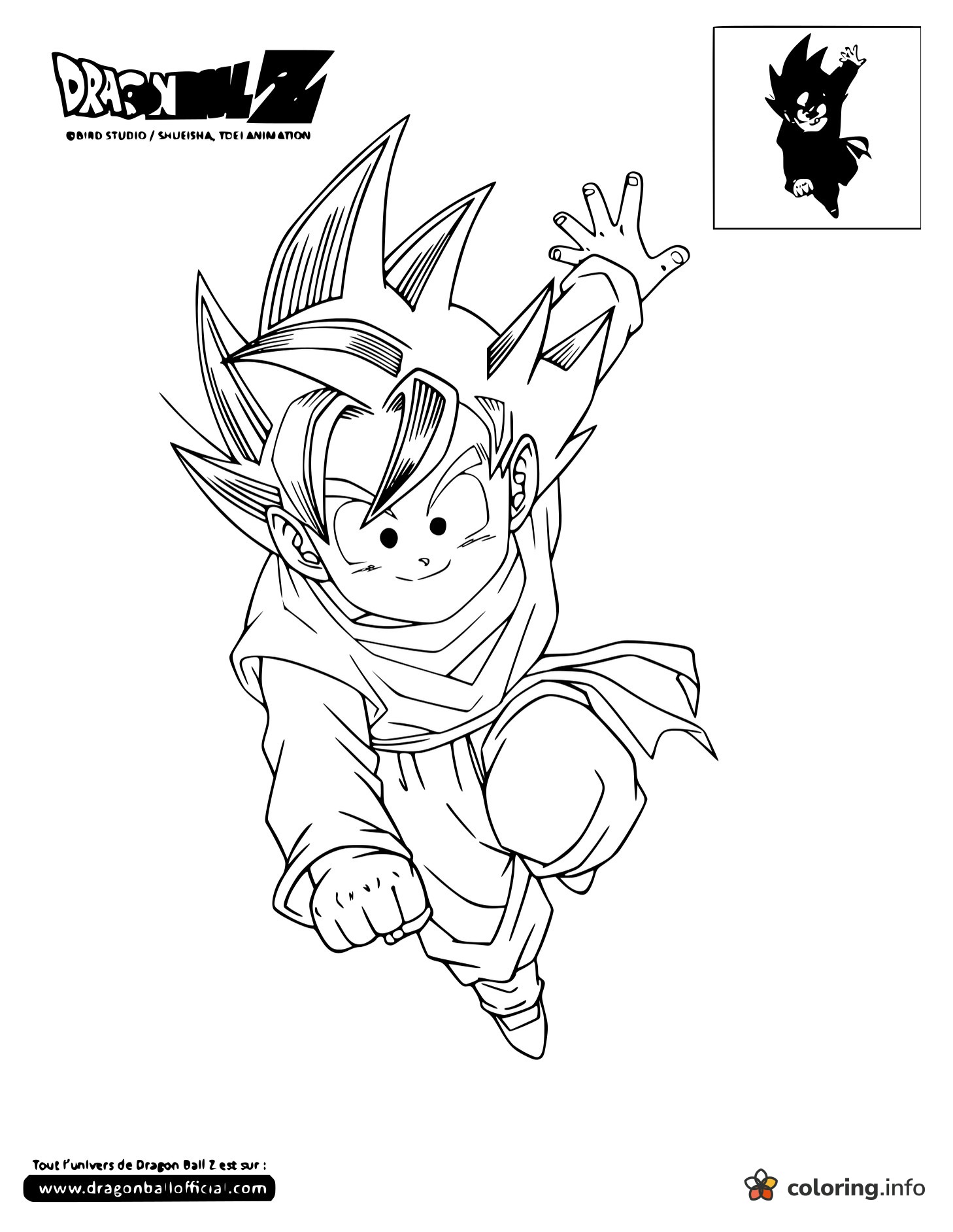 Young Dragon Ball Z Boy Mid-Leap With One Hand Up printable coloring page Young Dragon Ball Z Boy Mid-Leap With One Hand Up printable coloring page