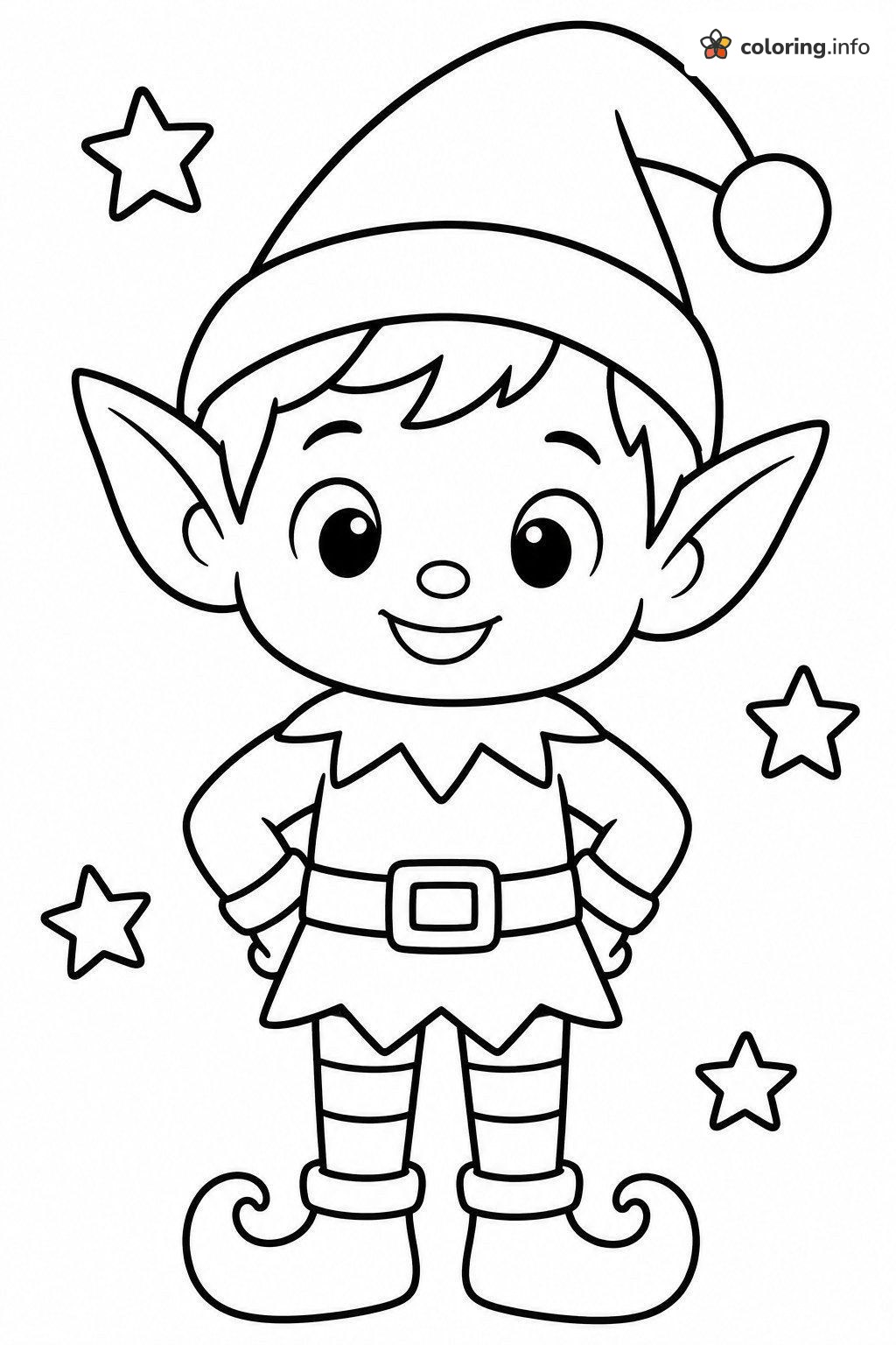 Grinning Elf Posing with Five Stars coloring page Grinning Elf Posing with Five Stars coloring page