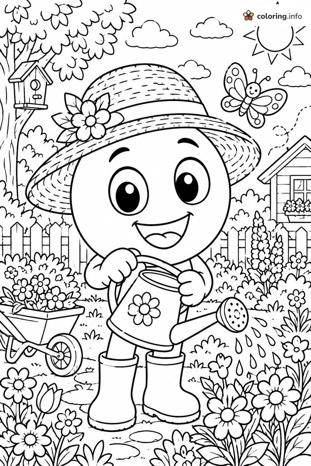 Garden Emoji Watering Flowers in Rubber Boots coloring page Garden Emoji Watering Flowers in Rubber Boots coloring page
