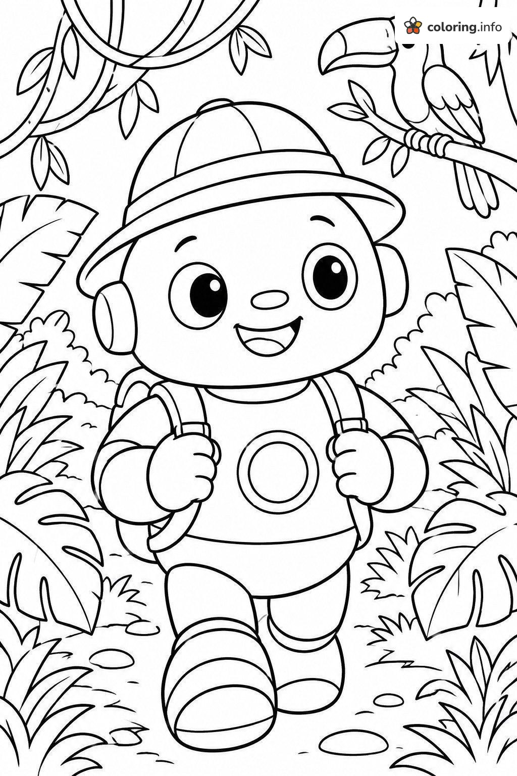 Jungle Walk with Doraemon and a Toucan coloring page Jungle Walk with Doraemon and a Toucan coloring page