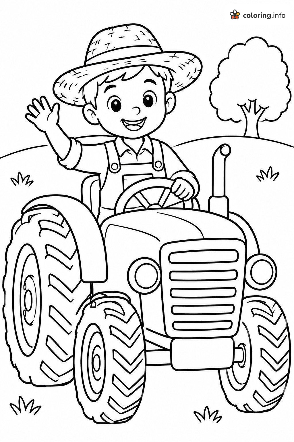 Waving Farmer Boy Driving a Tractor coloring page Waving Farmer Boy Driving a Tractor coloring page