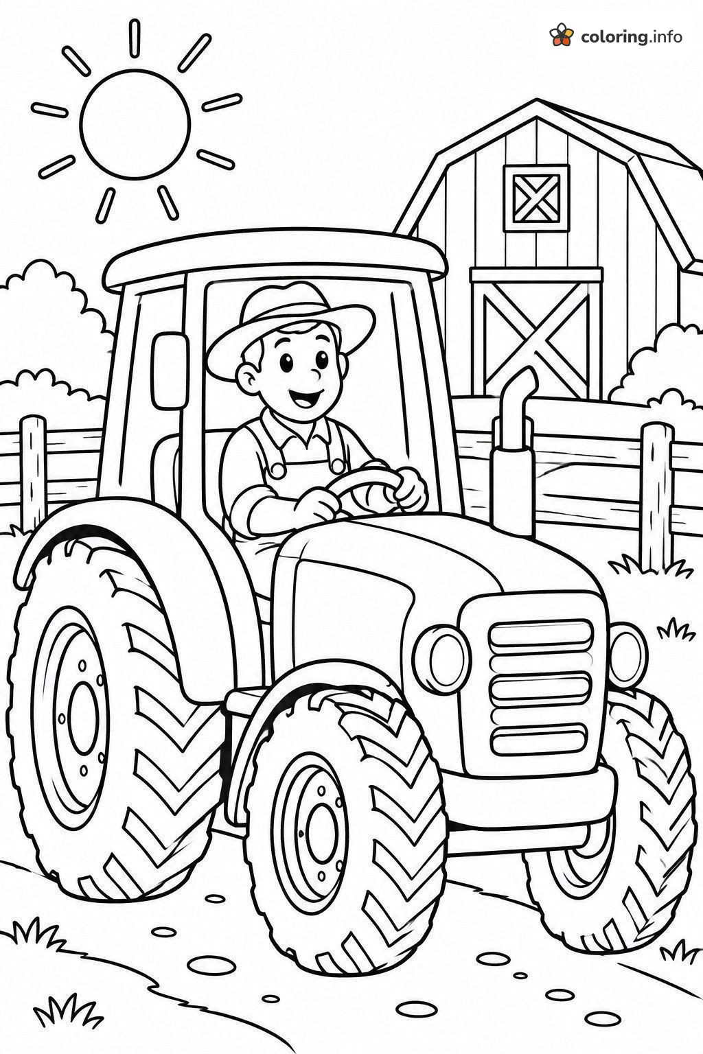 Farmer on a Tractor by the Barn: Advanced Designs Farm Page coloring page Farmer on a Tractor by the Barn: Advanced Designs Farm Page coloring page