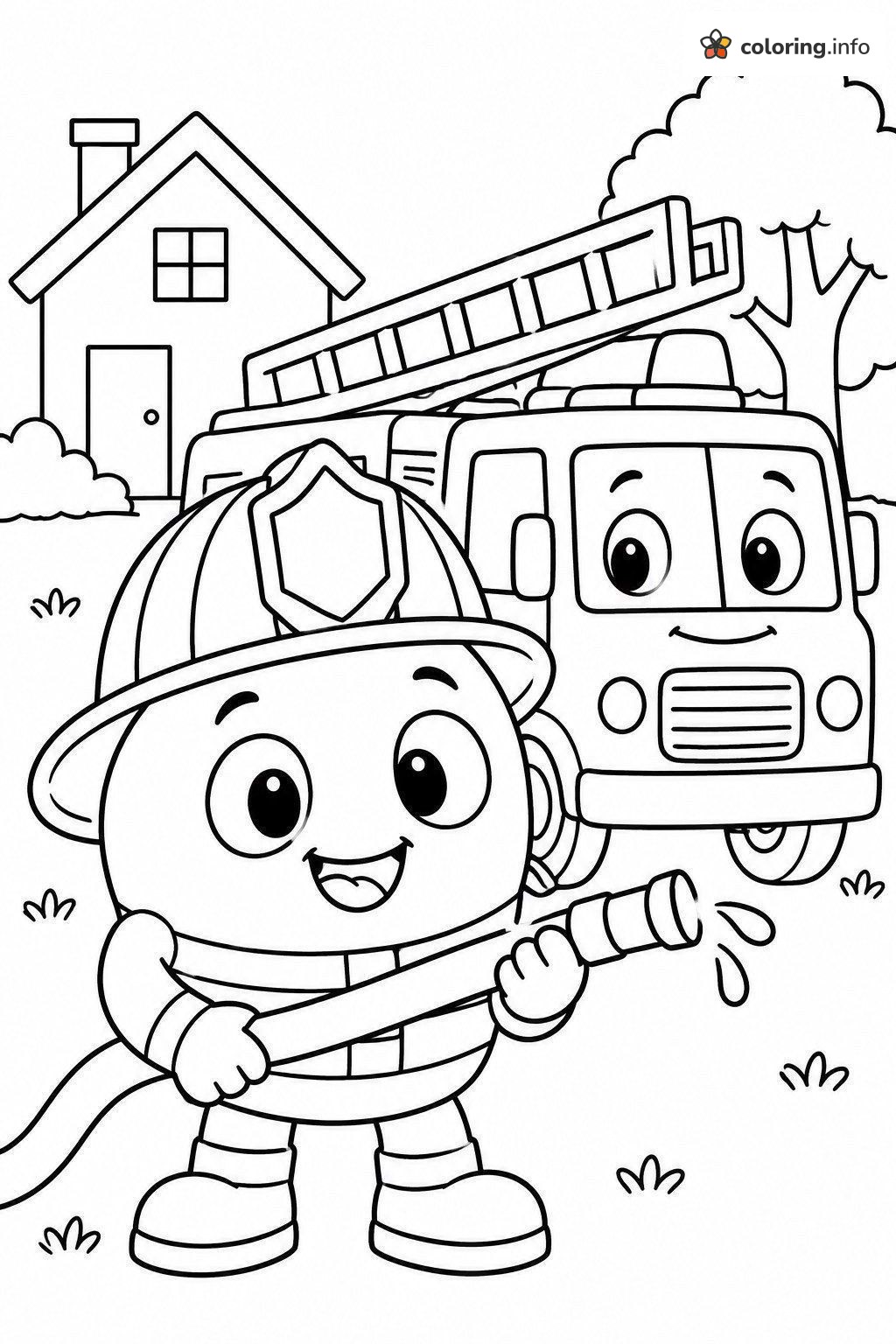 Fire Truck Rescue With an Oddbods Firefighter coloring page Fire Truck Rescue With an Oddbods Firefighter coloring page