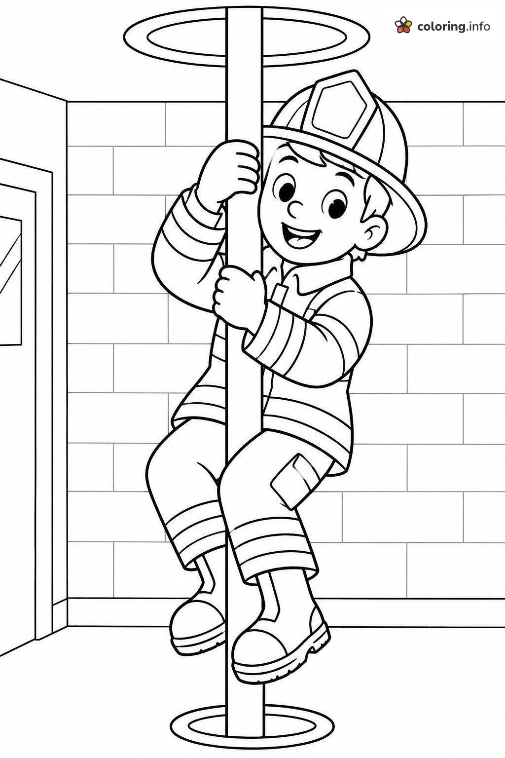 Sliding Down the Pole: Firefighter at the Station coloring page Sliding Down the Pole: Firefighter at the Station coloring page