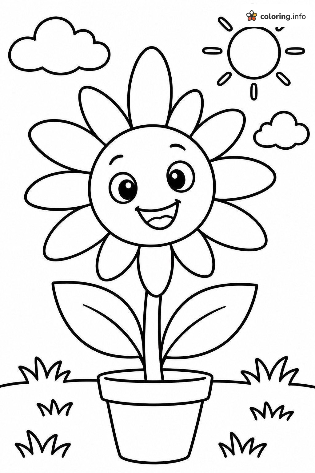 Plants vs. Zombies Flower in a Pot with Sun and Clouds coloring sheet Plants vs. Zombies Flower in a Pot with Sun and Clouds coloring sheet