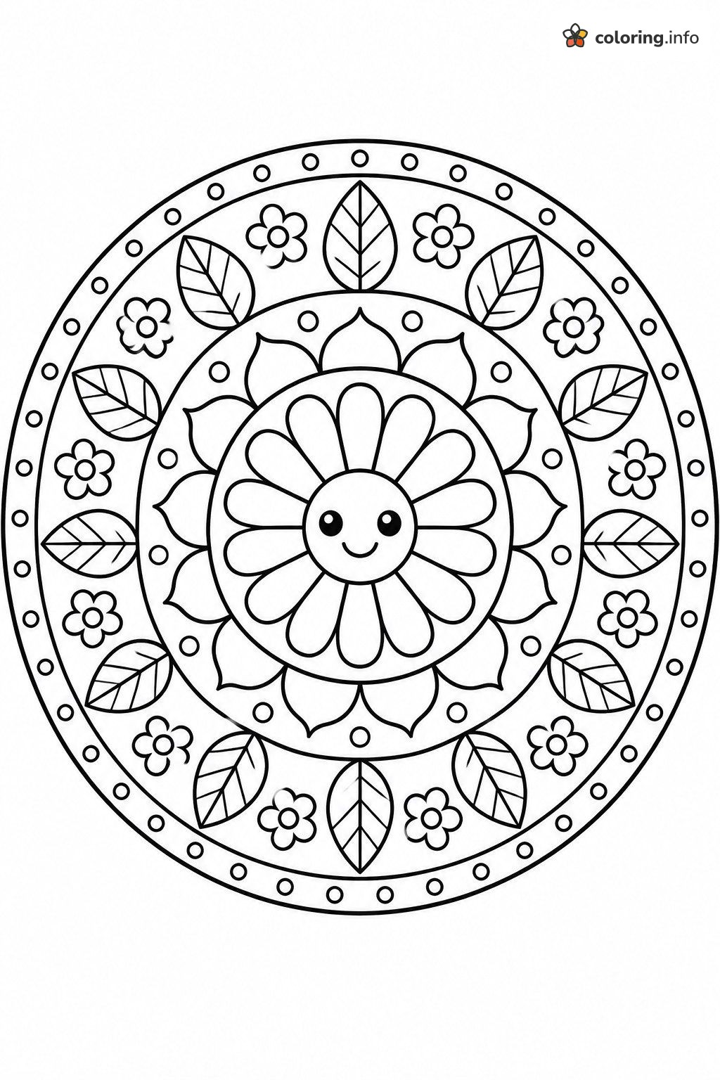 Adult Coloring Mandala With a Smiling Flower Face coloring sheet Adult Coloring Mandala With a Smiling Flower Face coloring sheet