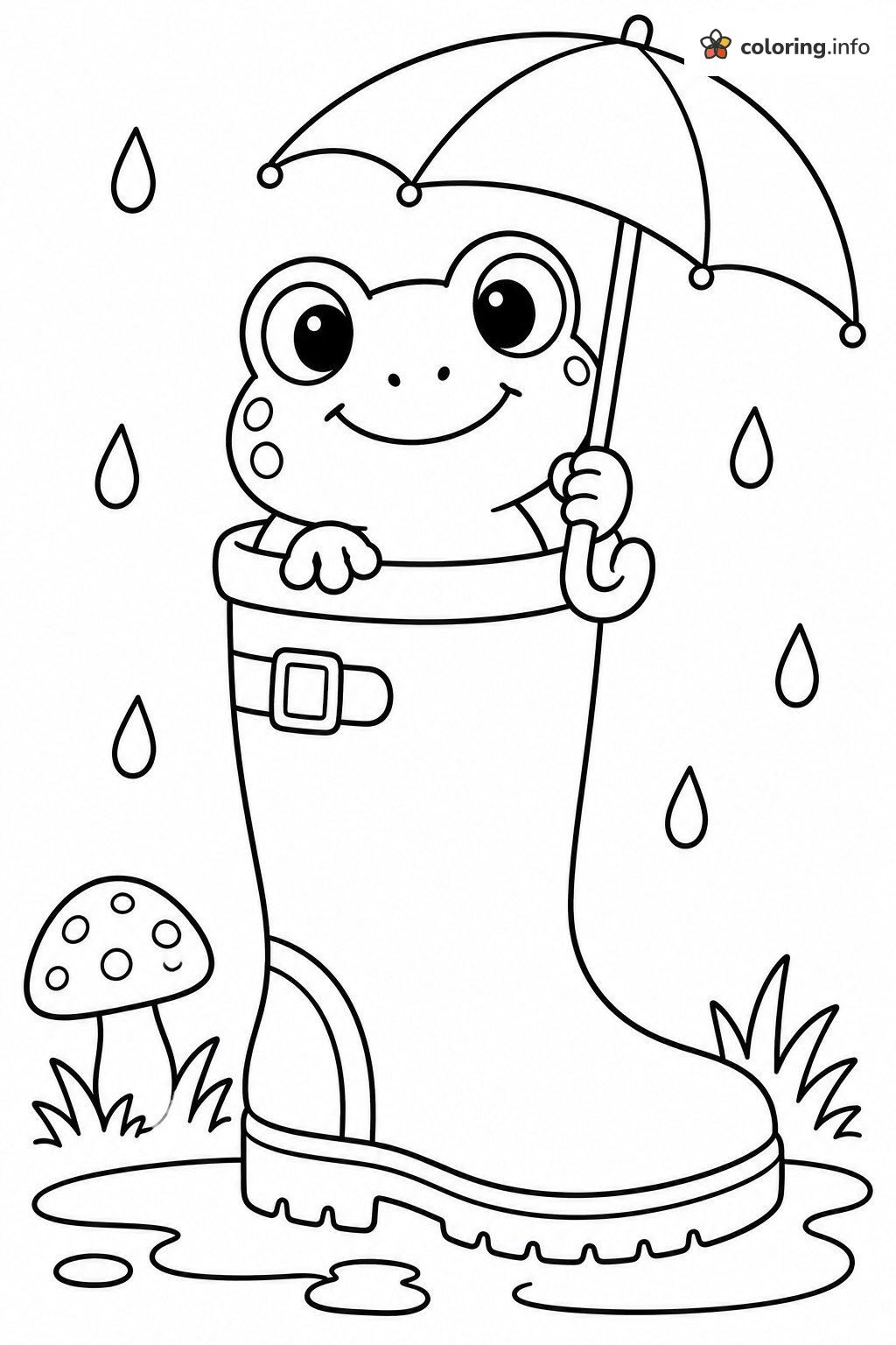 Rainy Day Kawaii Frog in a Rain Boot with Umbrella coloring page Rainy Day Kawaii Frog in a Rain Boot with Umbrella coloring page