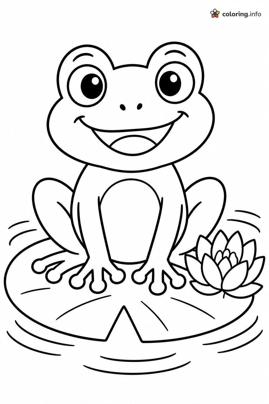 Grinning Frog on a Lily Pad Beside a Water Lily coloring page Grinning Frog on a Lily Pad Beside a Water Lily coloring page