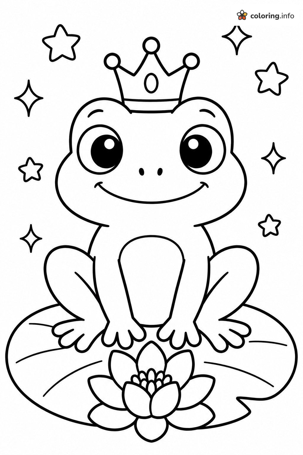 Crowned Frog Sitting on a Lily Pad with Stars coloring page Crowned Frog Sitting on a Lily Pad with Stars coloring page