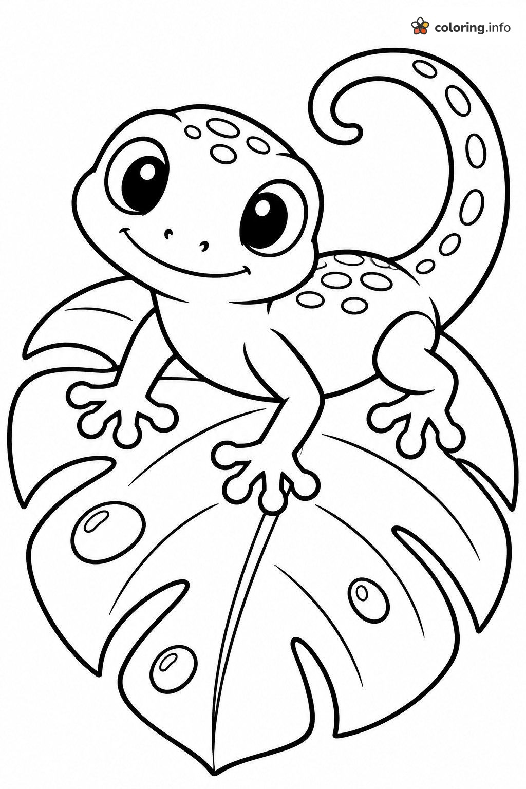 Reptiles Page With a Gecko Resting on a Monstera Leaf printable coloring page Reptiles Page With a Gecko Resting on a Monstera Leaf printable coloring page