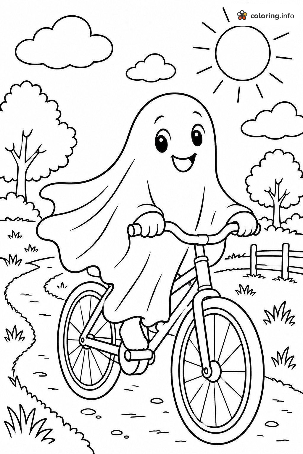 Ghost Pedaling a Bike Down a Country Path coloring page Ghost Pedaling a Bike Down a Country Path coloring page