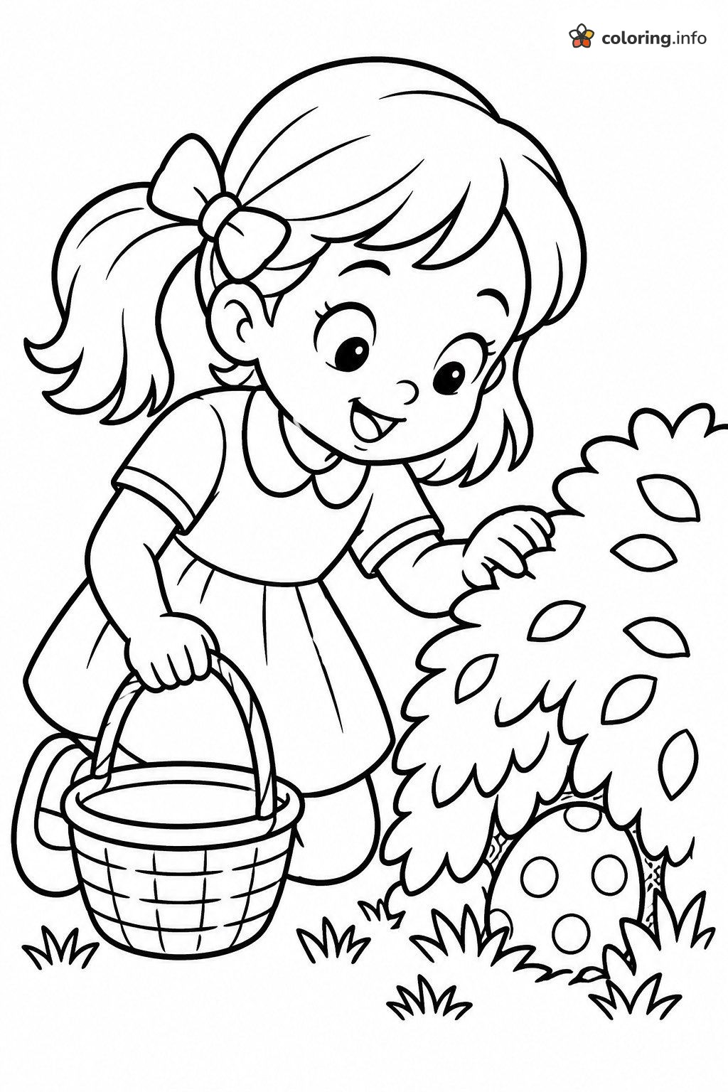 Girl Discovers a Hidden Egg in the Easter Egg Hunt coloring sheet Girl Discovers a Hidden Egg in the Easter Egg Hunt coloring sheet