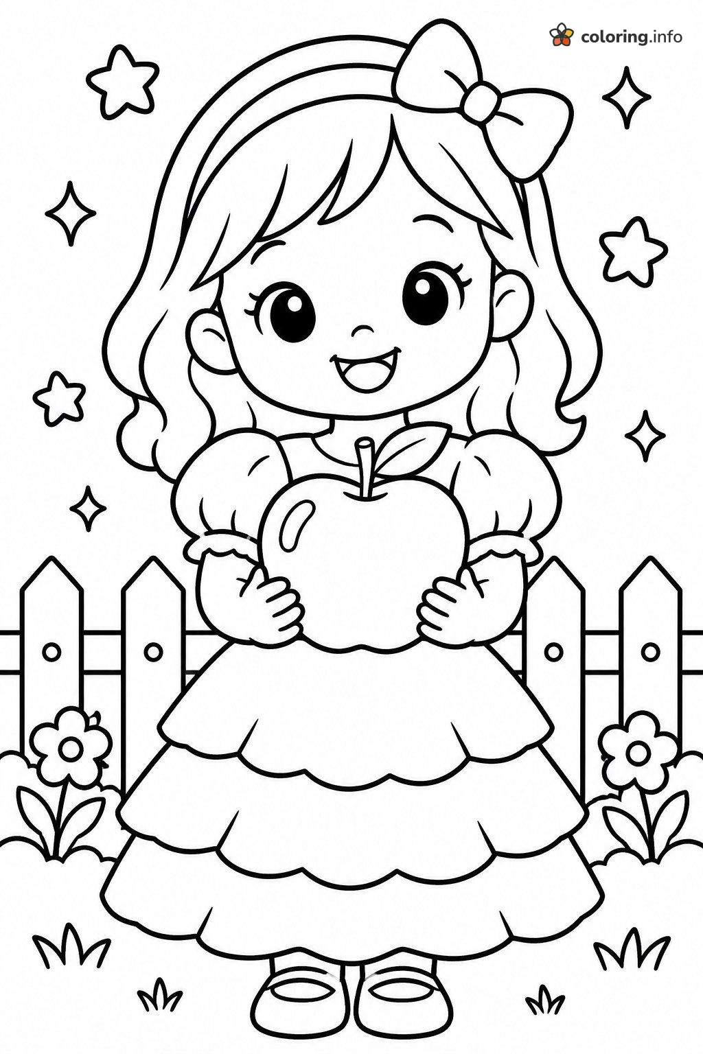 Ever After High Girl Hugging a Giant Apple coloring sheet Ever After High Girl Hugging a Giant Apple coloring sheet