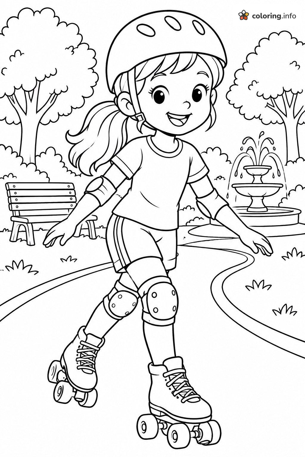 Roller Skating Fun in the Park For Girls coloring page Roller Skating Fun in the Park For Girls coloring page