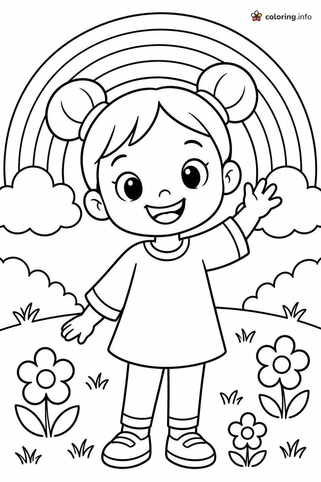 True and the Rainbow Kingdom Girl Waving Beneath a Big Rainbow coloring page True and the Rainbow Kingdom Girl Waving Beneath a Big Rainbow coloring page