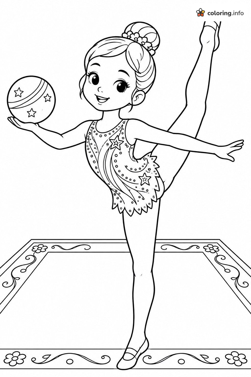 Standing Split With a Star Ball, Gymnastics Page printable coloring page Standing Split With a Star Ball, Gymnastics Page printable coloring page