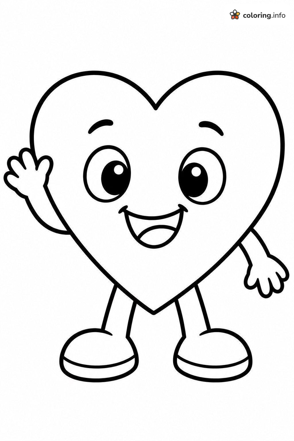 Anatomy Fun: Waving Heart Character in Chunky Shoes coloring page Anatomy Fun: Waving Heart Character in Chunky Shoes coloring page