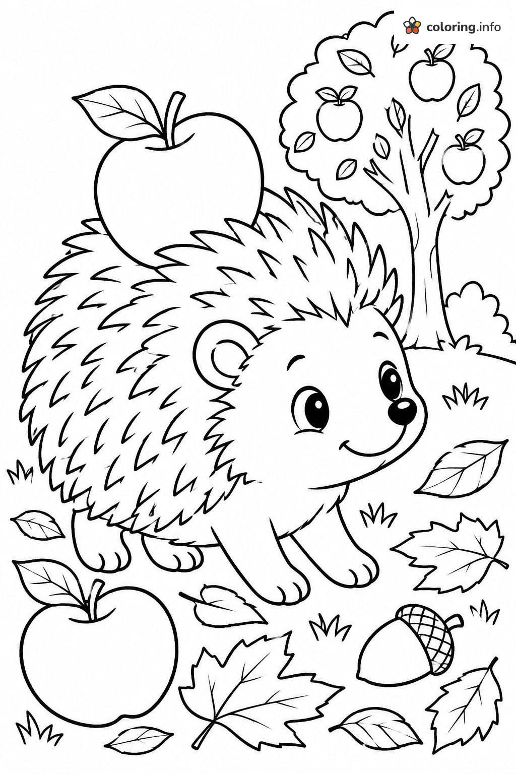 Hedgehog Carrying an Apple Under the Apple Tree coloring page Hedgehog Carrying an Apple Under the Apple Tree coloring page