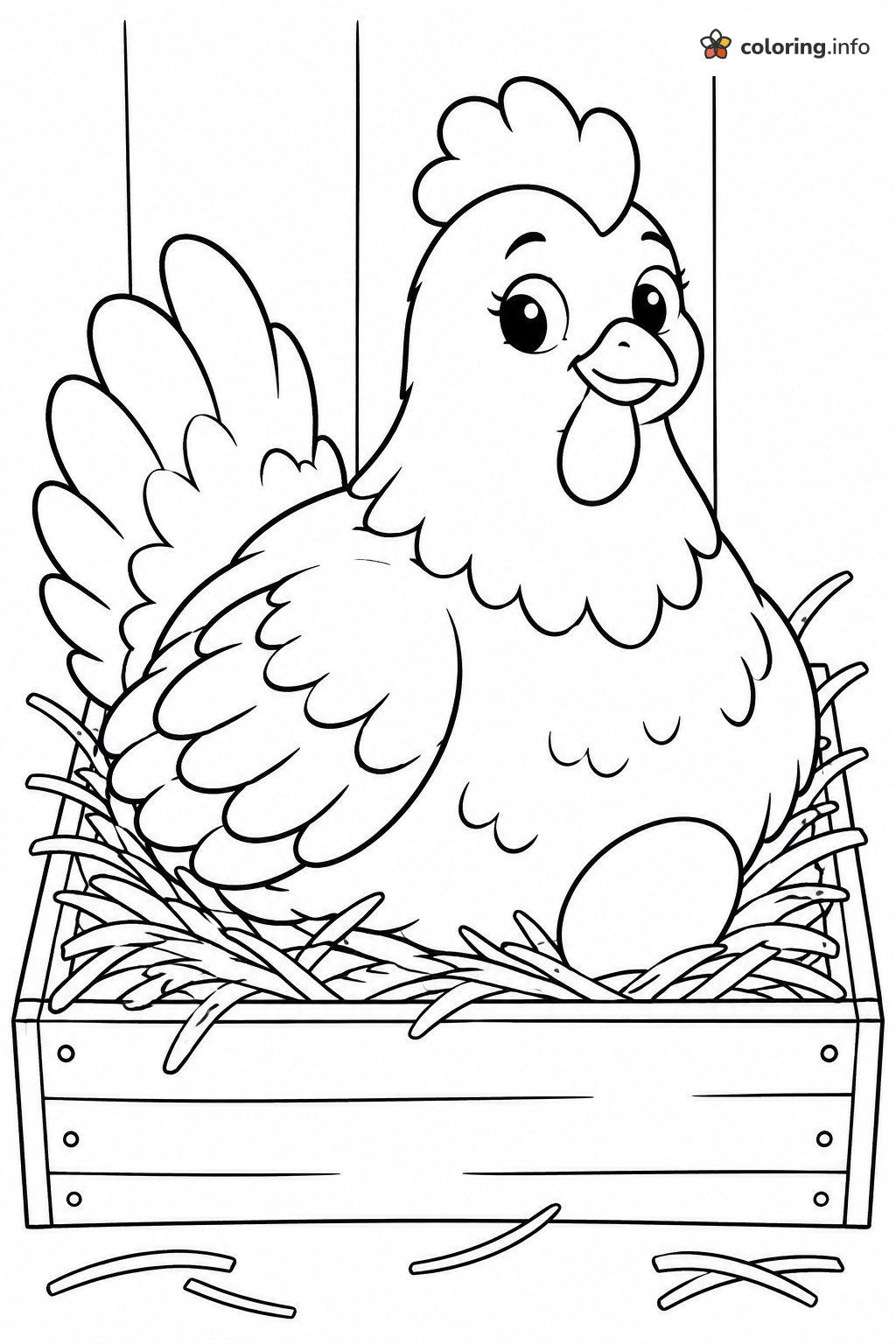Smiling Chicken on a Straw Nest with One Egg coloring page Smiling Chicken on a Straw Nest with One Egg coloring page