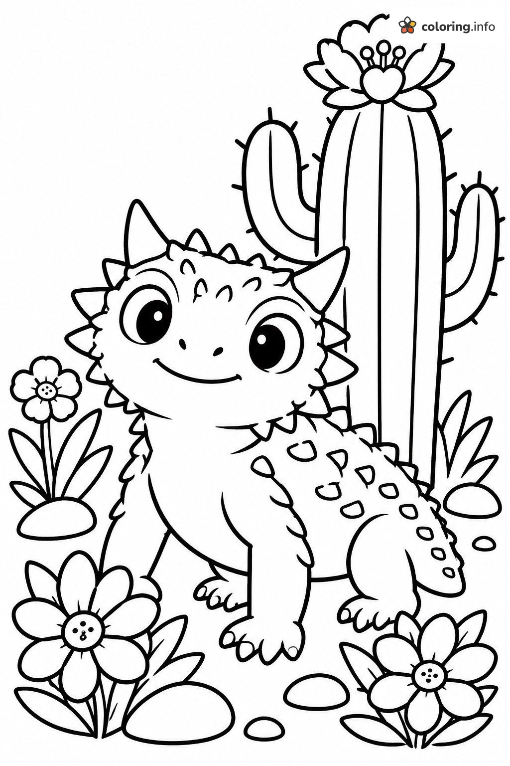 Little Horned Lizard Next to a Flowering Cactus coloring page Little Horned Lizard Next to a Flowering Cactus coloring page
