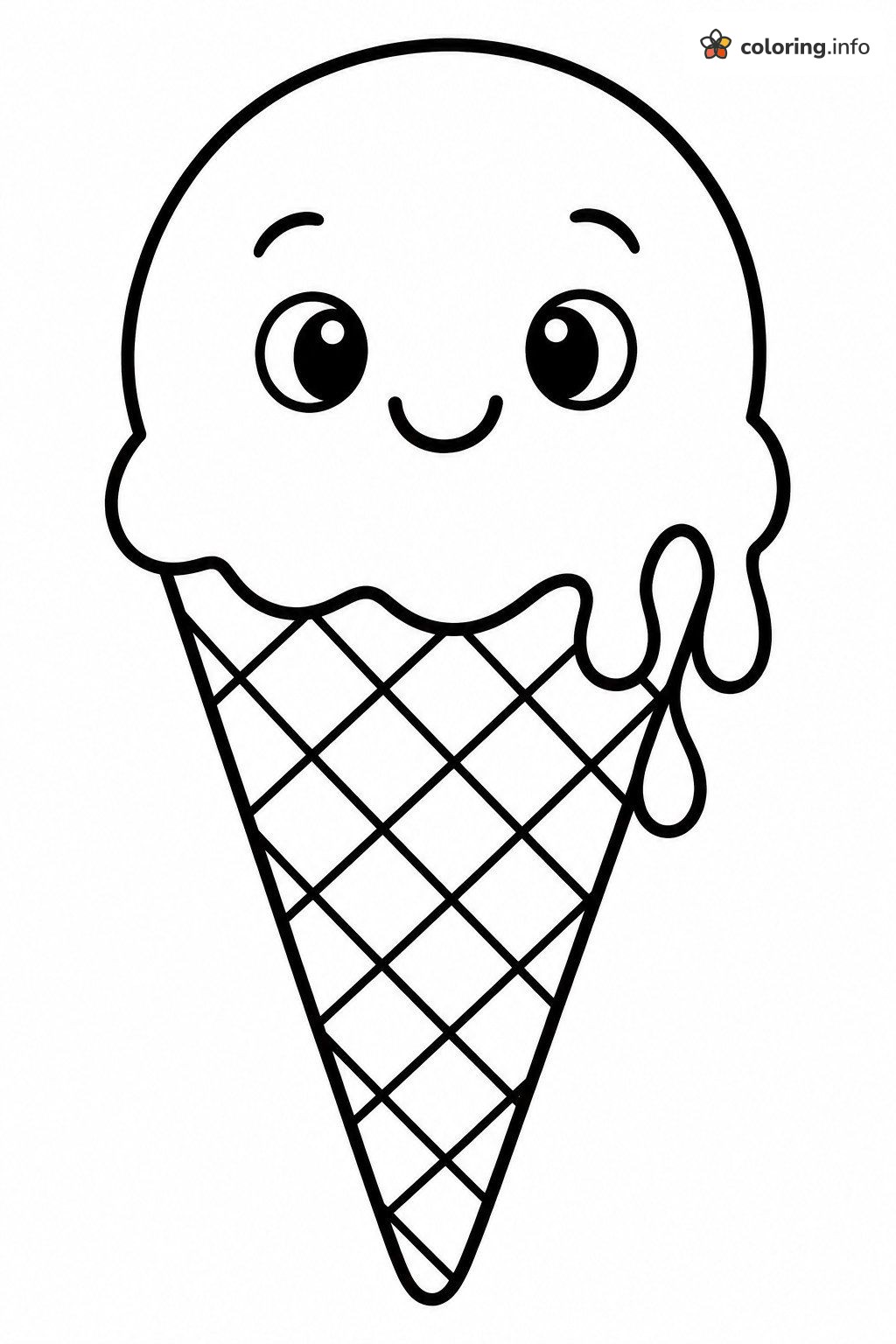Happy Face Ice Cream Cone with Melting Drips coloring page Happy Face Ice Cream Cone with Melting Drips coloring page
