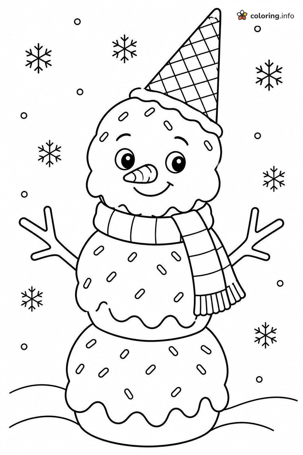 Snowman Made of Ice Cream with a Cone Hat coloring page Snowman Made of Ice Cream with a Cone Hat coloring page