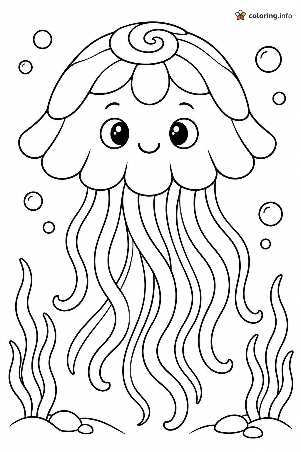 Swirl-Topped Jellyfish Coloring Page Swirl-Topped Jellyfish Coloring Page
