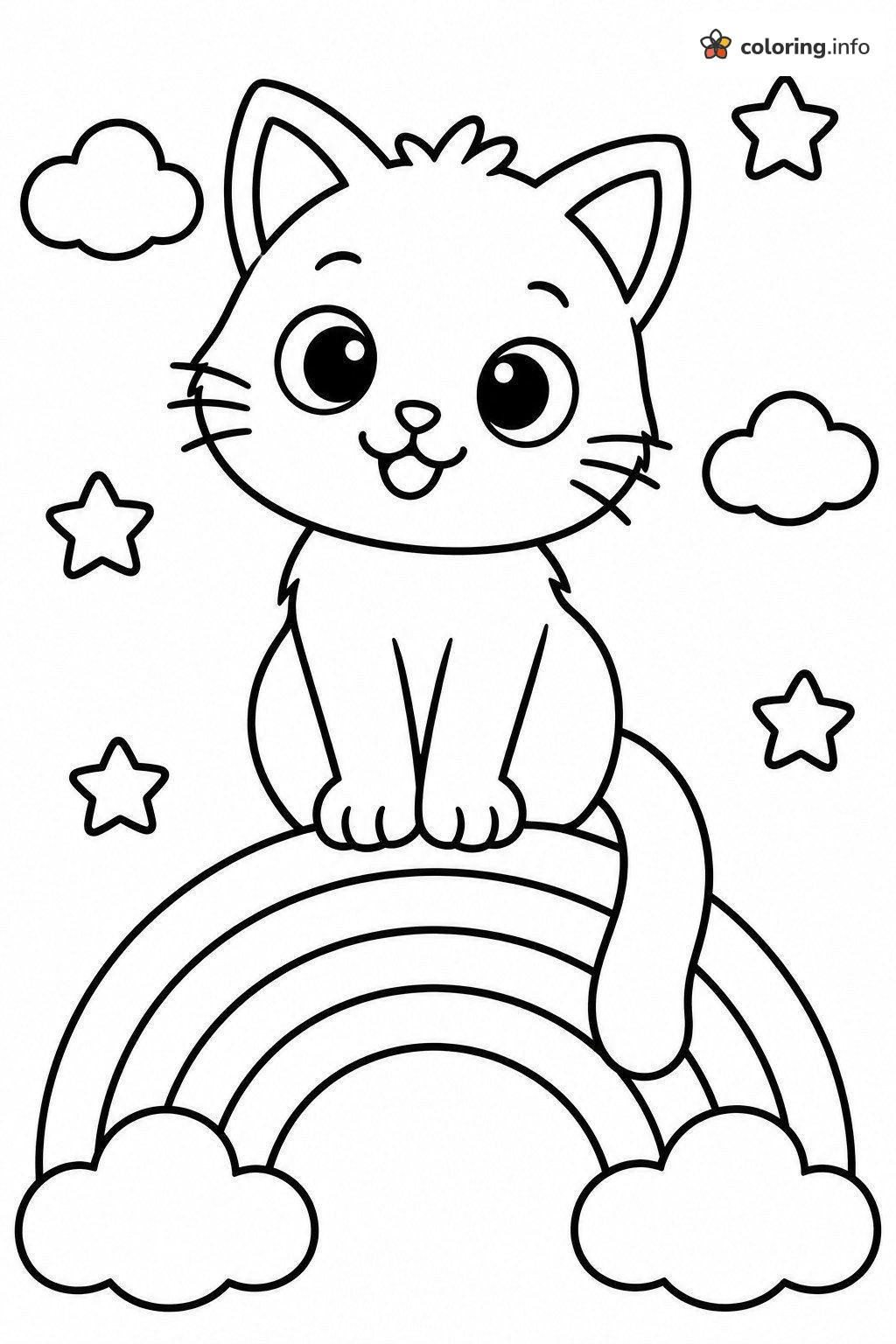 Kitten Perched on Top of a Rainbow coloring sheet Kitten Perched on Top of a Rainbow coloring sheet