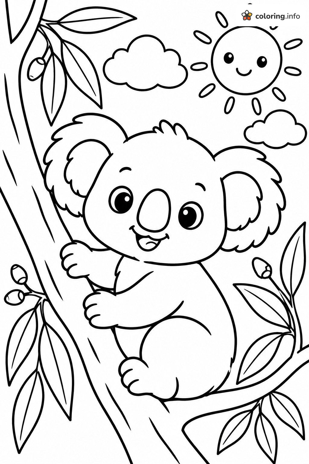 Sunny Day Koala on a Tree Trunk coloring page Sunny Day Koala on a Tree Trunk coloring page