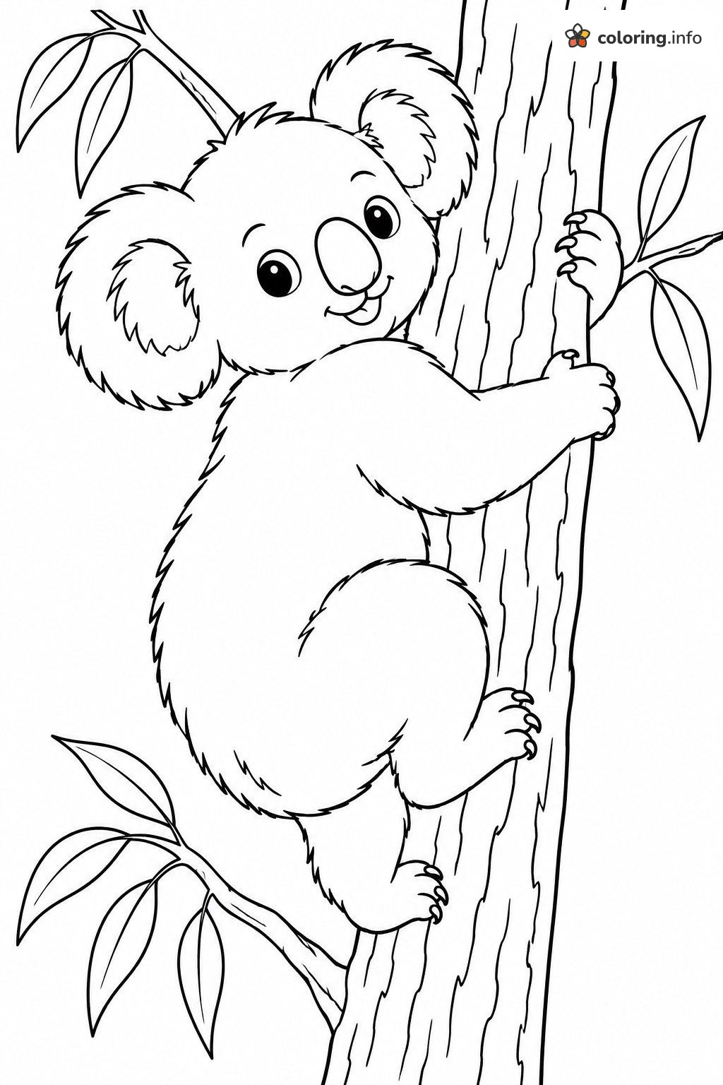Koala Mid-Climb Looking Over Its Shoulder coloring page Koala Mid-Climb Looking Over Its Shoulder coloring page