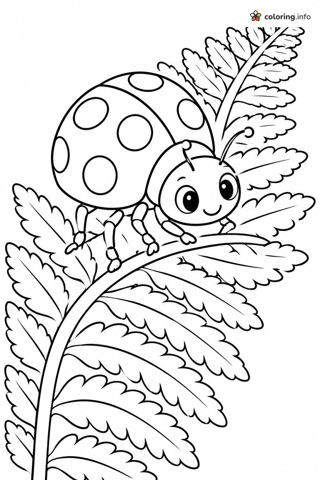 Fern Frond Ladybug Crawling Up the Stem coloring page Fern Frond Ladybug Crawling Up the Stem coloring page