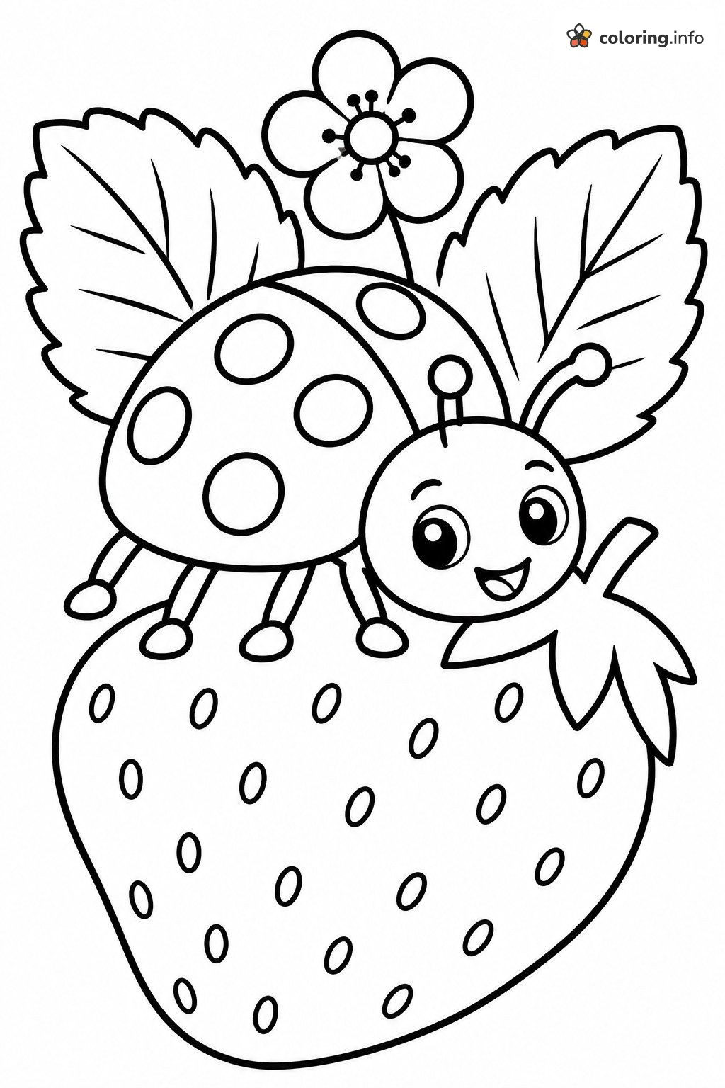 Ladybug Sitting on a Giant Strawberry coloring page Ladybug Sitting on a Giant Strawberry coloring page