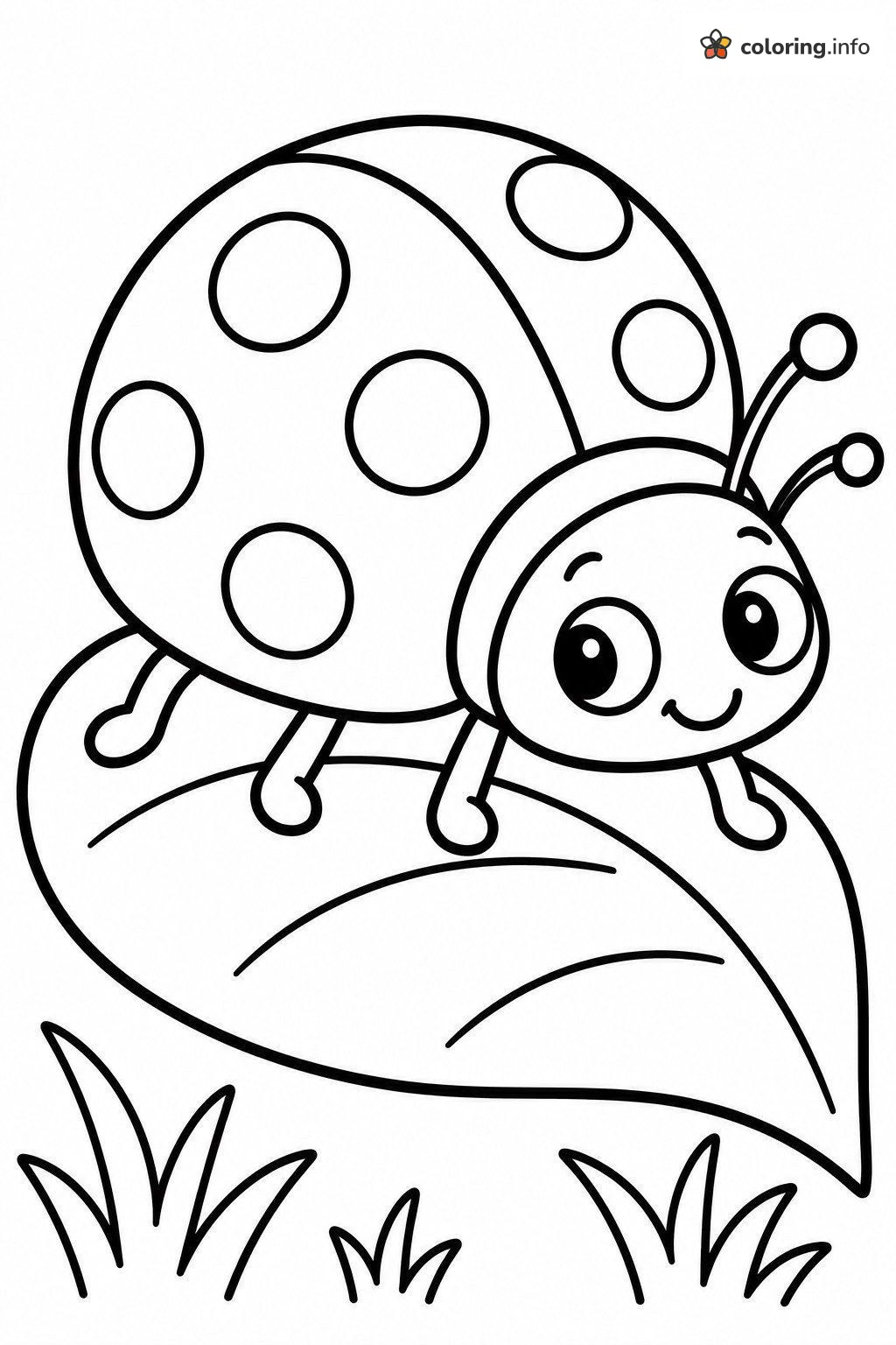 Ladybug Relaxing on a Big Garden Leaf coloring page Ladybug Relaxing on a Big Garden Leaf coloring page