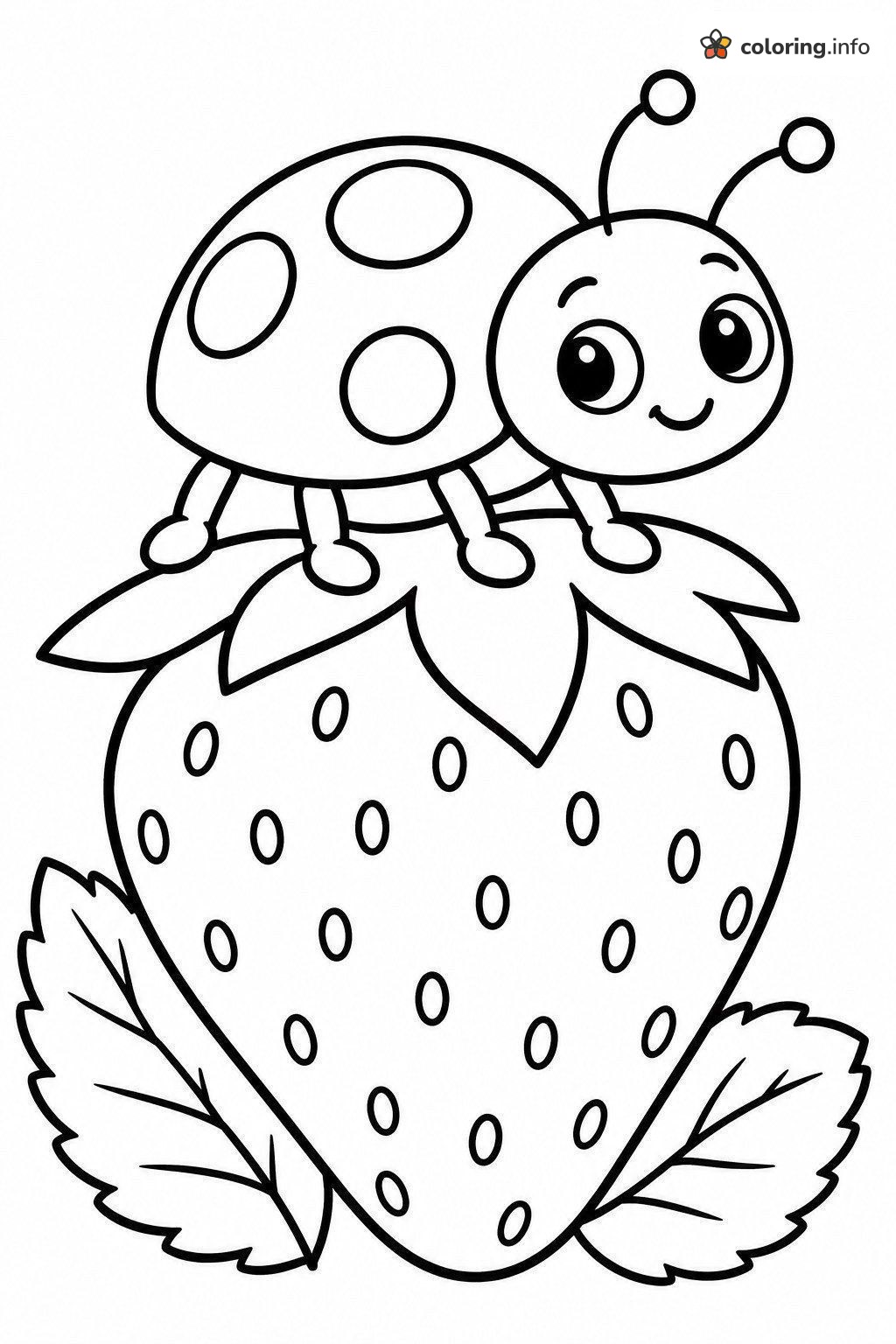 Ladybug Resting on a Giant Strawberry coloring sheet Ladybug Resting on a Giant Strawberry coloring sheet