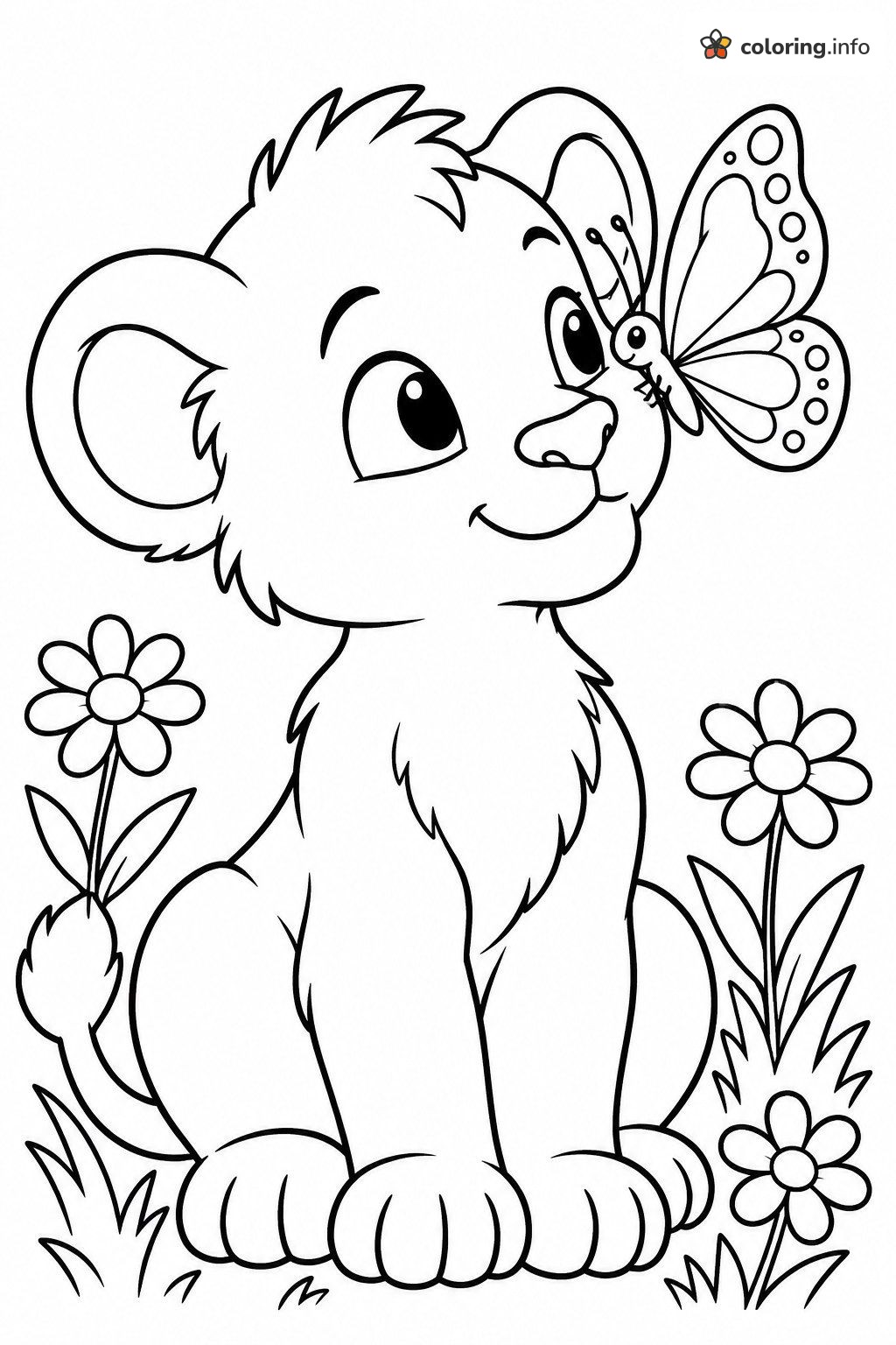 A Butterfly Lands on This Smiling Lion Cub's Nose coloring page A Butterfly Lands on This Smiling Lion Cub's Nose coloring page