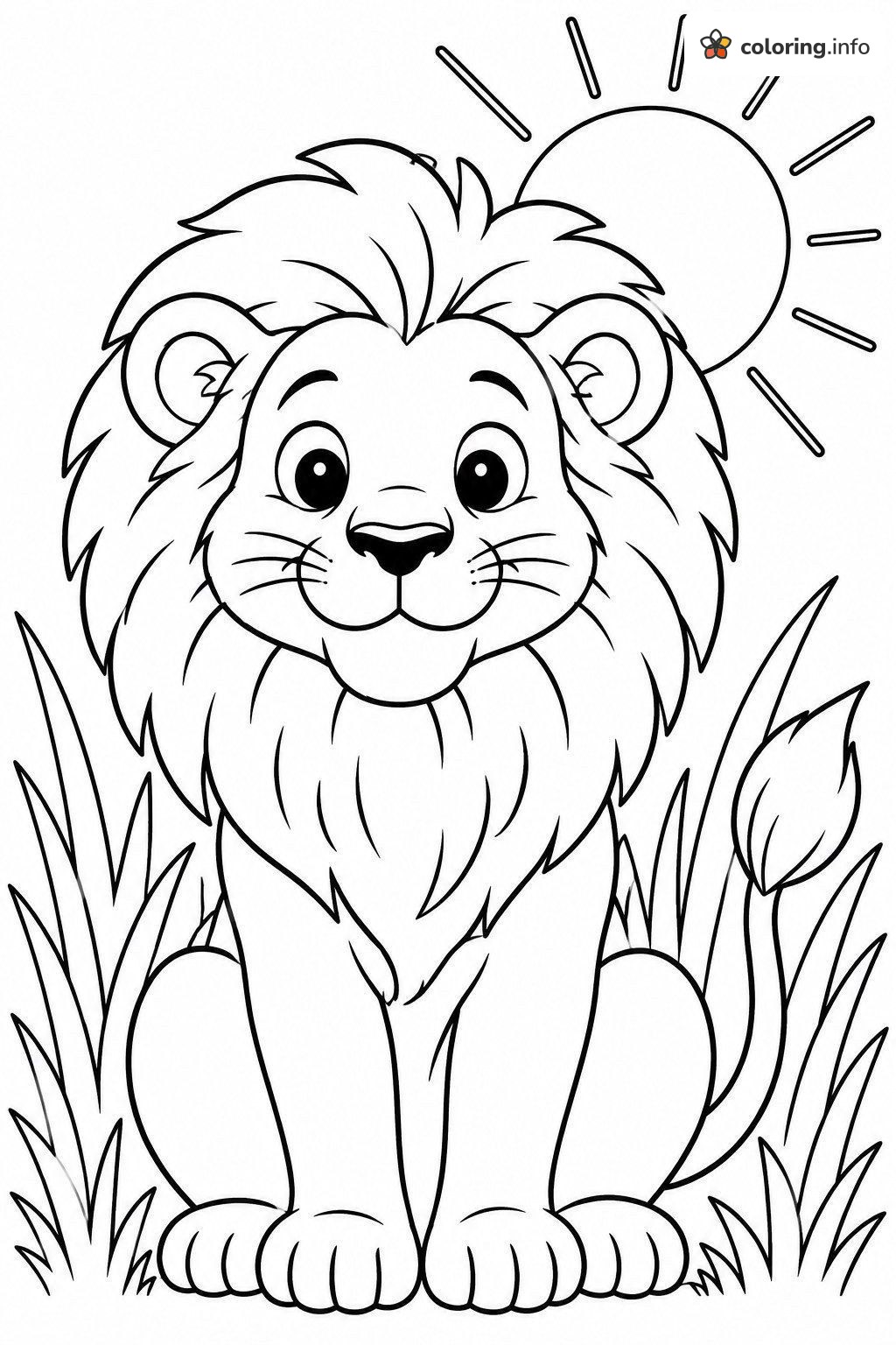 Sunny Lion in Tall Grass Coloring Page For Kids coloring sheet Sunny Lion in Tall Grass Coloring Page For Kids coloring sheet