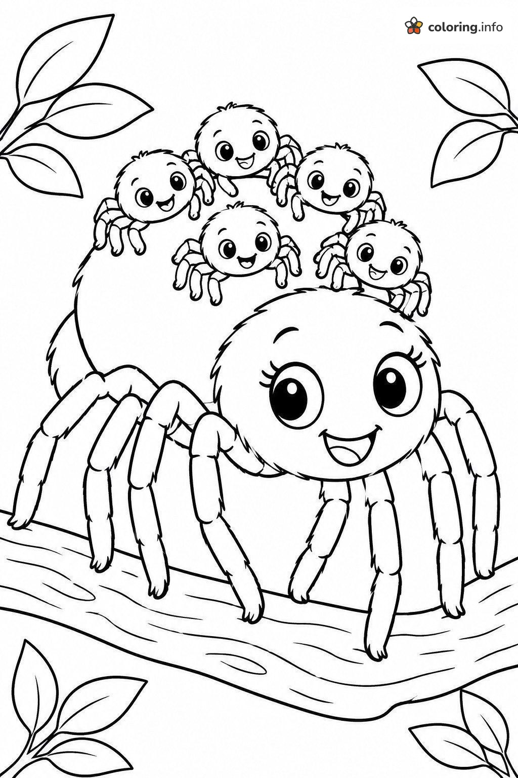 Mama Spider Carrying Five Babies on a Branch coloring page Mama Spider Carrying Five Babies on a Branch coloring page