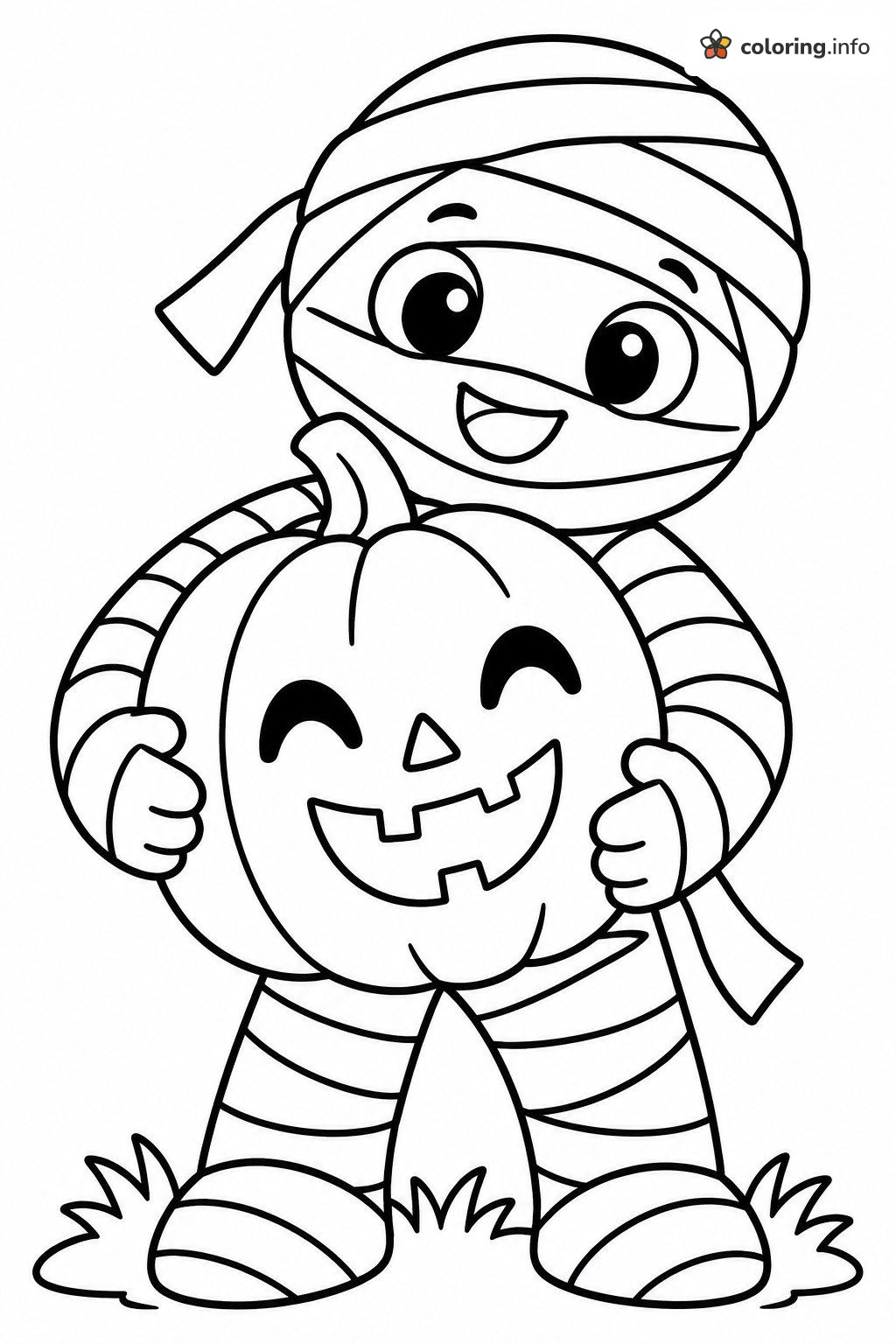 Mummy Peeking Over a Grinning Jack-o'-Lantern coloring page Mummy Peeking Over a Grinning Jack-o'-Lantern coloring page