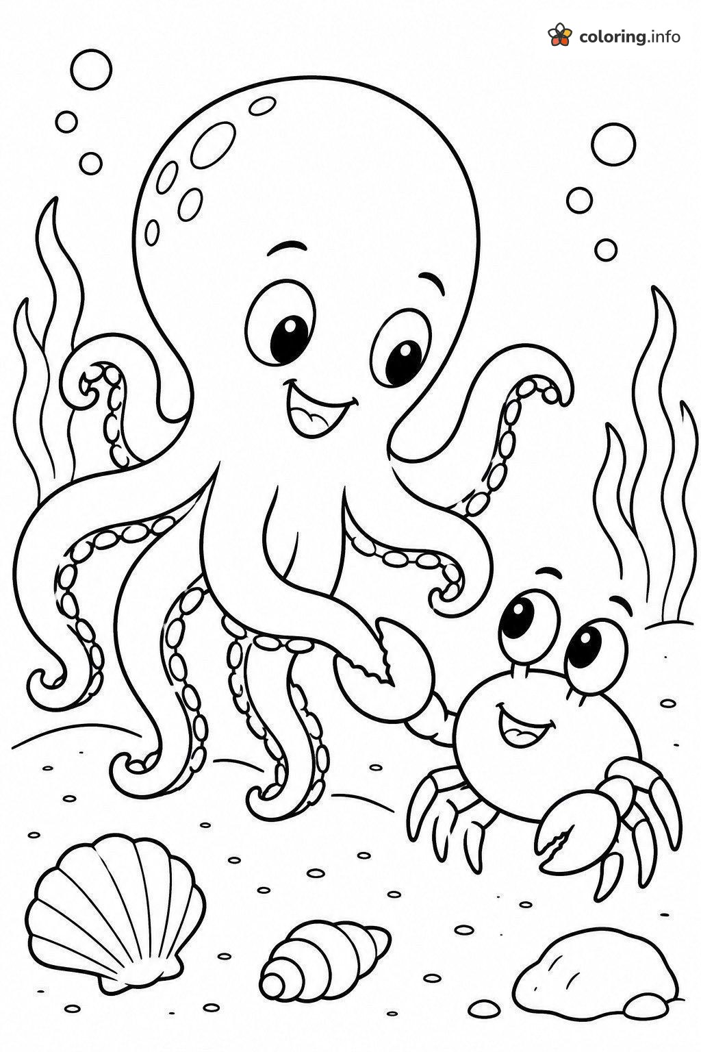 Little Crab Holding an Octopus Tentacle coloring page Little Crab Holding an Octopus Tentacle coloring page