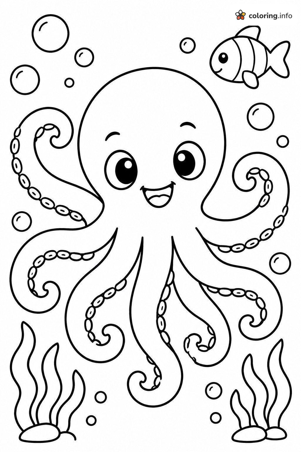 Octopus, Fish and Bubbles Beach Page coloring page Octopus, Fish and Bubbles Beach Page coloring page