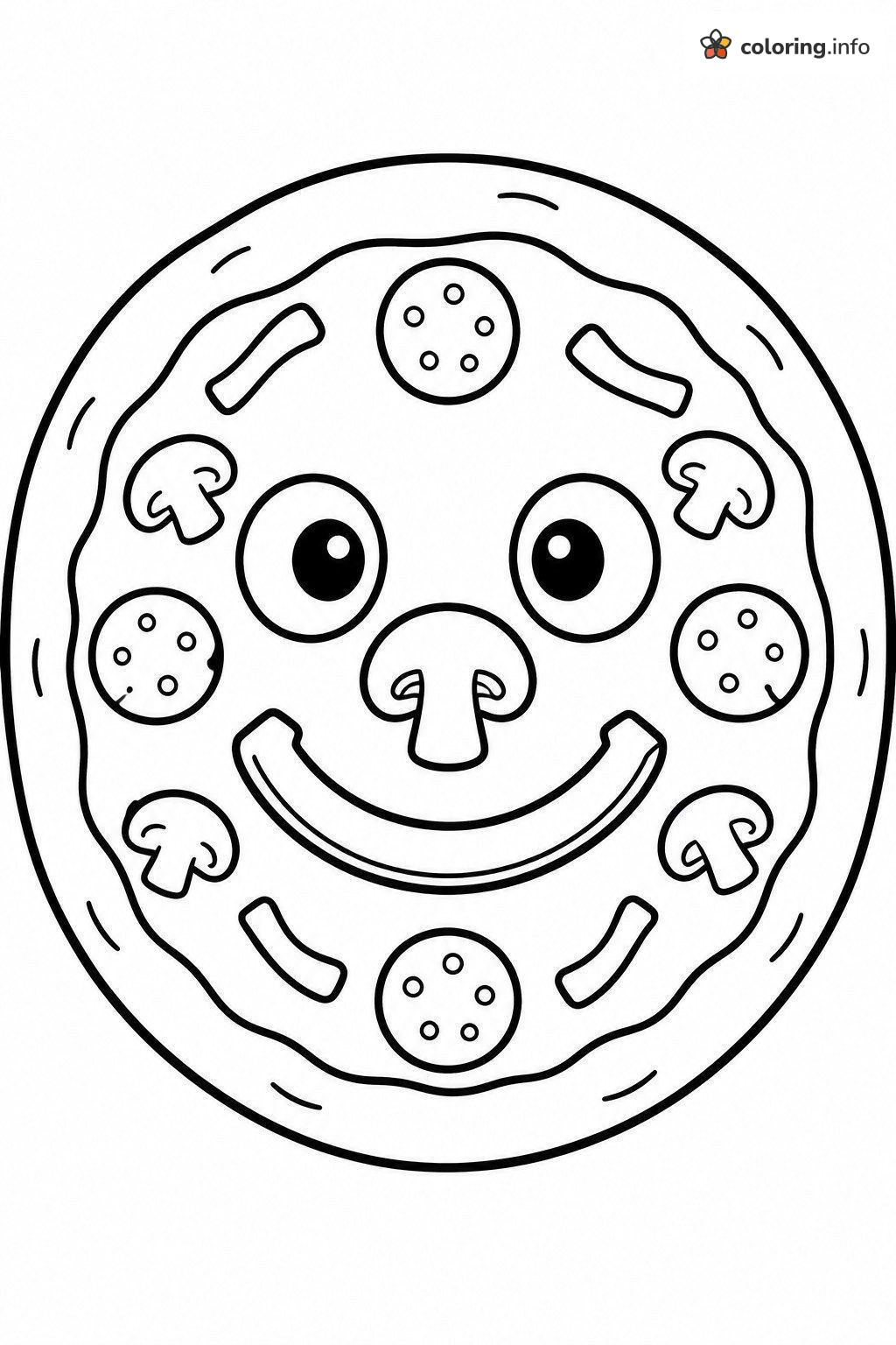 Friendly Pizza Face with a Mushroom Nose coloring page Friendly Pizza Face with a Mushroom Nose coloring page