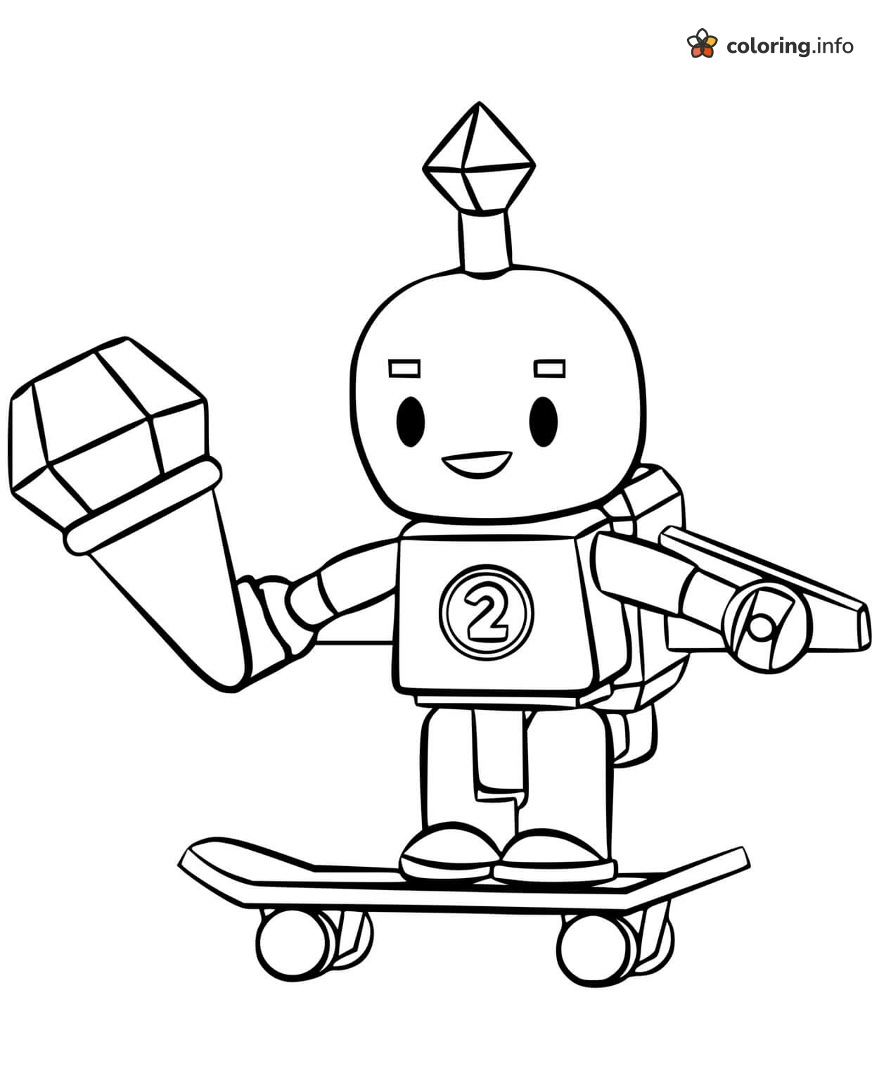 Smiling Roblox Robot Riding a Skateboard with Gem coloring page Smiling Roblox Robot Riding a Skateboard with Gem coloring page