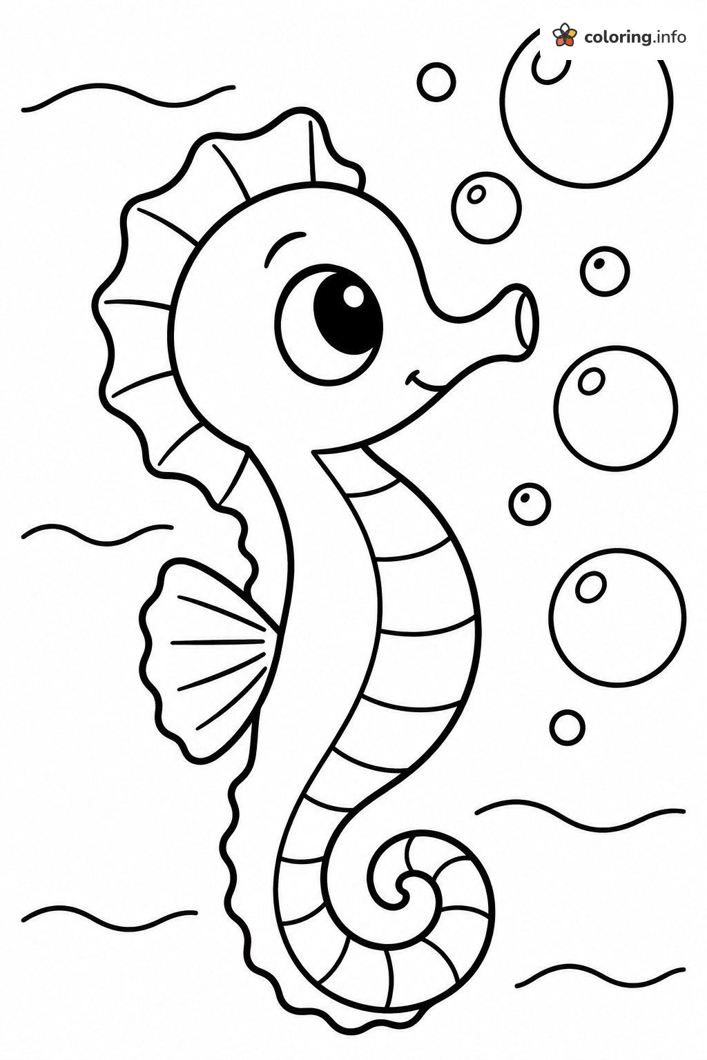 Seahorse Gazing Up at a Cluster of Floating Bubbles coloring page Seahorse Gazing Up at a Cluster of Floating Bubbles coloring page