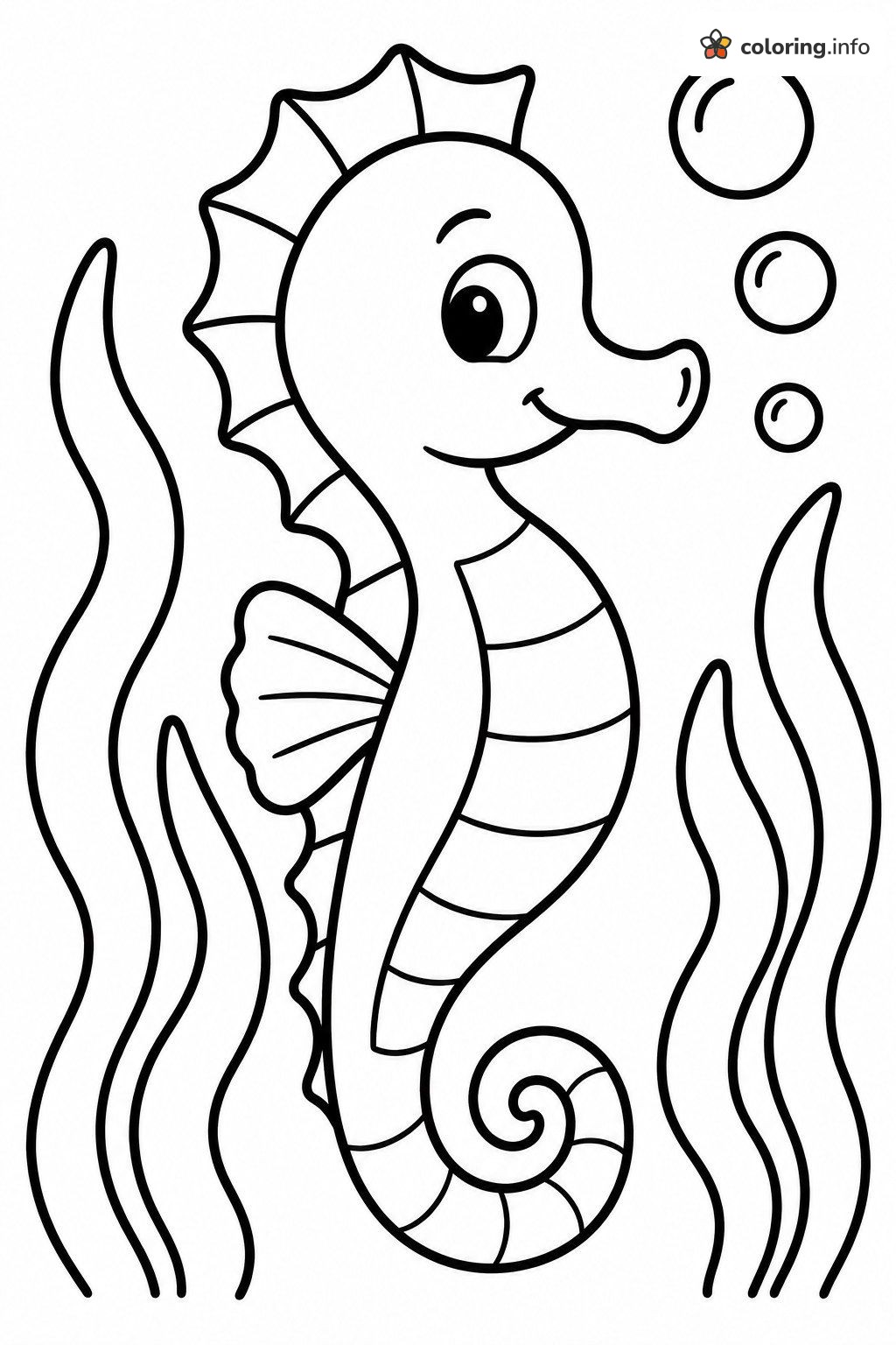 Seahorse Glancing Back Between Wavy Seaweed coloring page Seahorse Glancing Back Between Wavy Seaweed coloring page