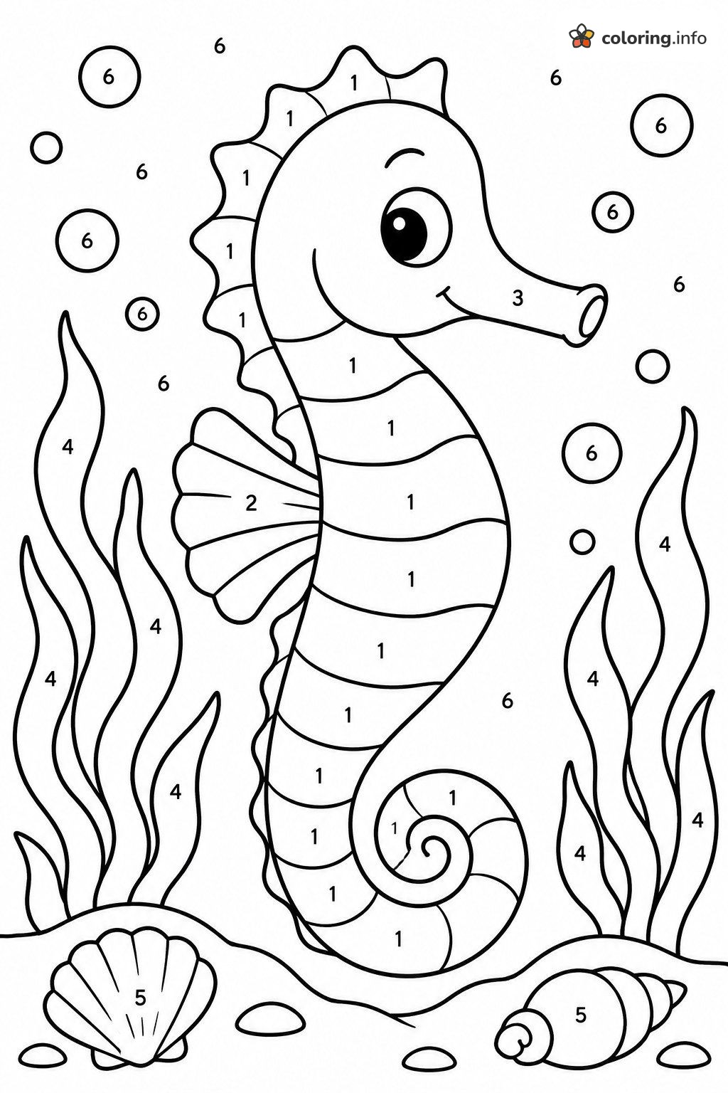 Seahorse Under the Sea, Color by Number (Adult) coloring page Seahorse Under the Sea, Color by Number (Adult) coloring page