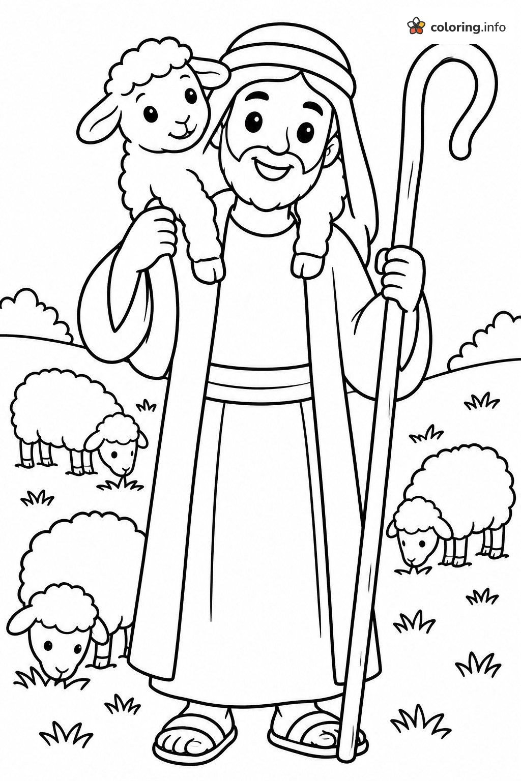 Good Shepherd Bible Page With Lamb on His Shoulders coloring page Good Shepherd Bible Page With Lamb on His Shoulders coloring page