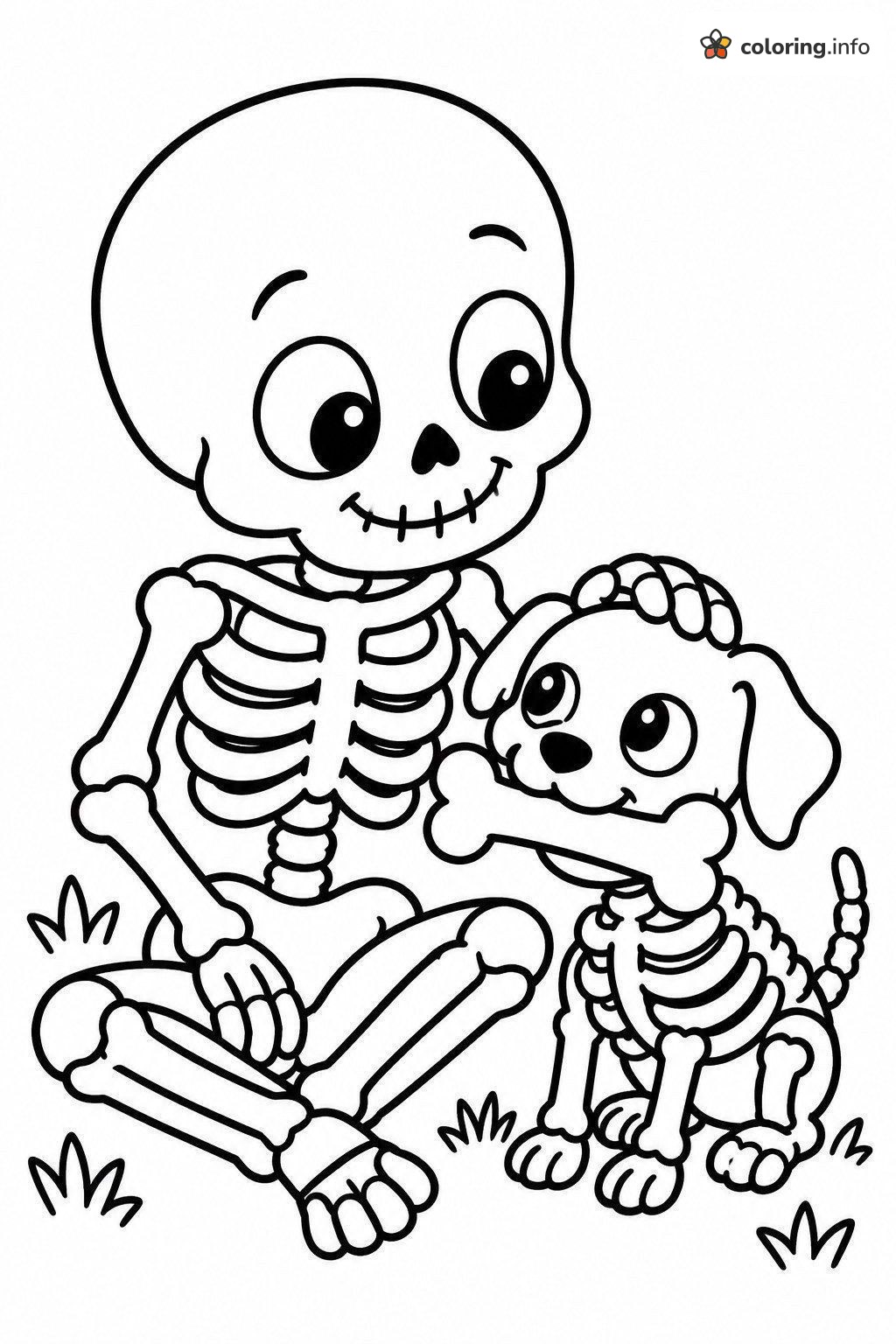 Grinning Skeleton Patting a Puppy Skeleton With a Bone coloring page Grinning Skeleton Patting a Puppy Skeleton With a Bone coloring page