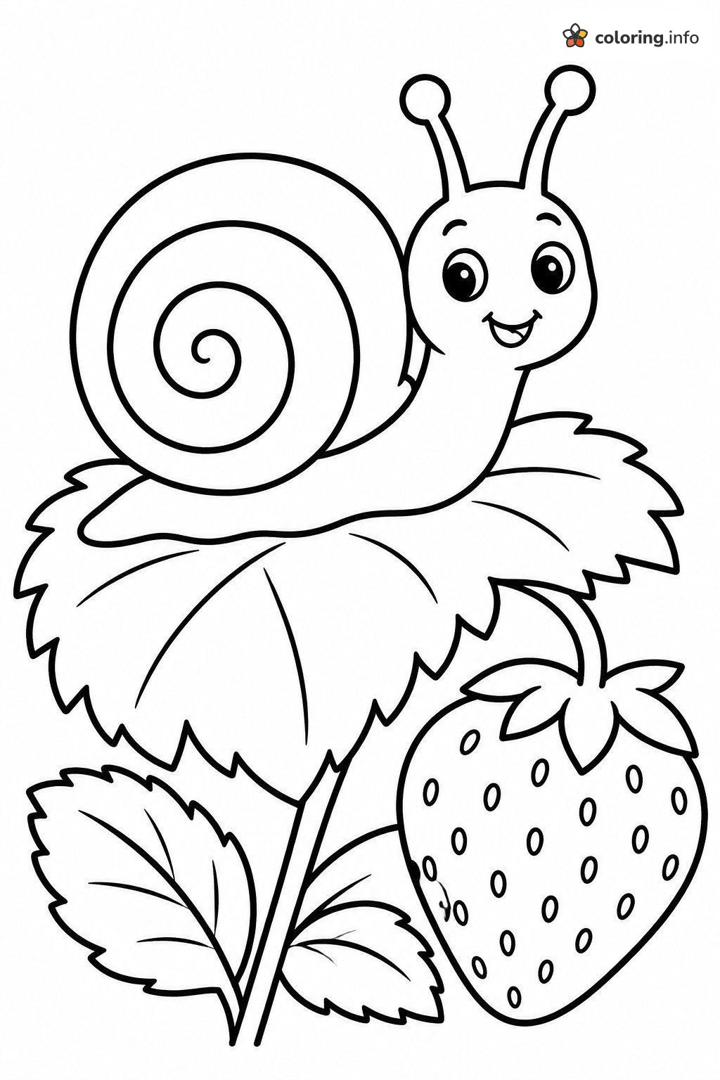 Snail Resting on a Leaf Above a Strawberry coloring page Snail Resting on a Leaf Above a Strawberry coloring page